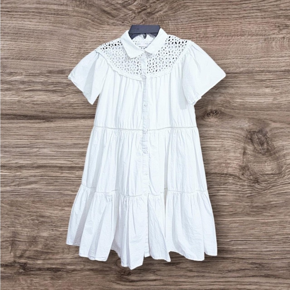 Zara NWT girls kids teens white eyelet dress with lace detail 13 - 14